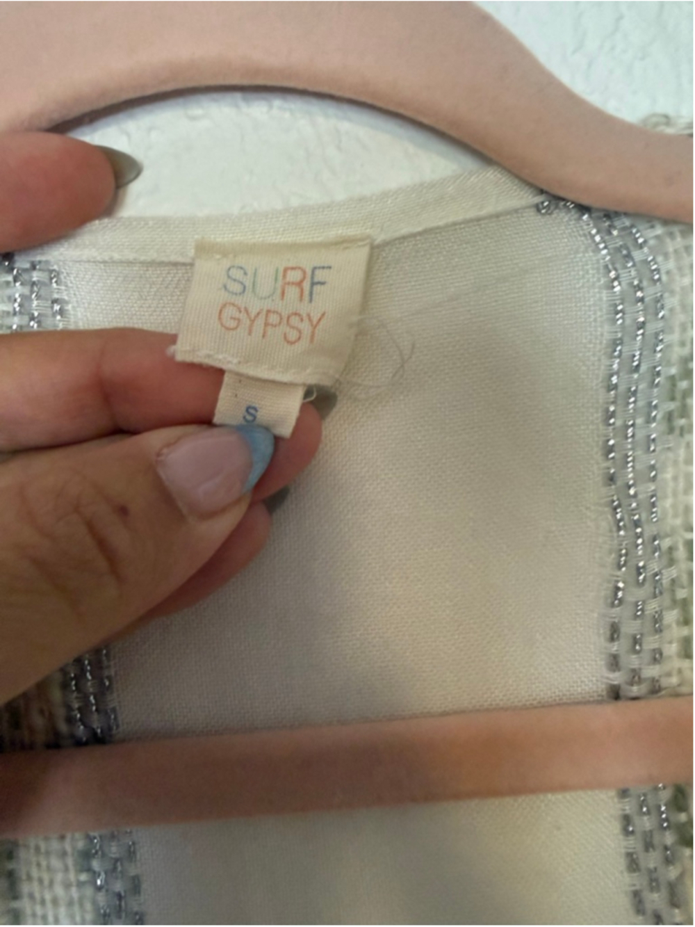 Preowned, Women's Surf Gypsy White & Silver Sequin Striped fulllength Coverup, S - Picture 3 of 5
